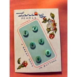 Vintage Lansing Pearls 6 Small Teal Buttons on card appx. 5/16" Blue Turquoise